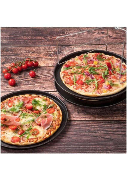 2 Adet Teflon Pizza Tavası 26CM Yanmaz Yapışmaz Sağlıklı Sığ Kenarlı Tepsi Krep Pizza Pişirme Kalıbı