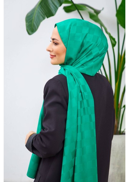 Yeni Dama Desen Ipeksi Jakar Şal Benetton Yeşil 9007-23 fırsatları