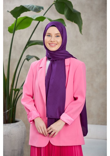 Line Leola Desen Ipeksi Jakar Şal Mürdüm 9009-16