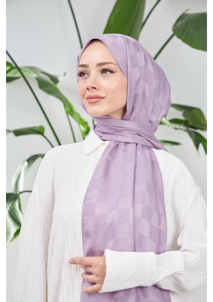 Yeni Dama Desen Ipeksi Jakar Şal Lila 9007-07 modelleri