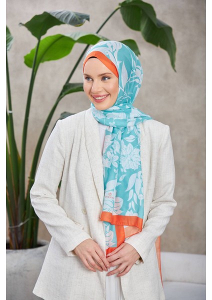 Nature Fulya Soft Şal Turuncu Su Yeşili 3041-12