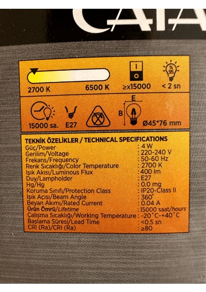 CT-4288 4W 2700K (Günışığı) E27 Duylu LED G45 Filament Ampul modelleri