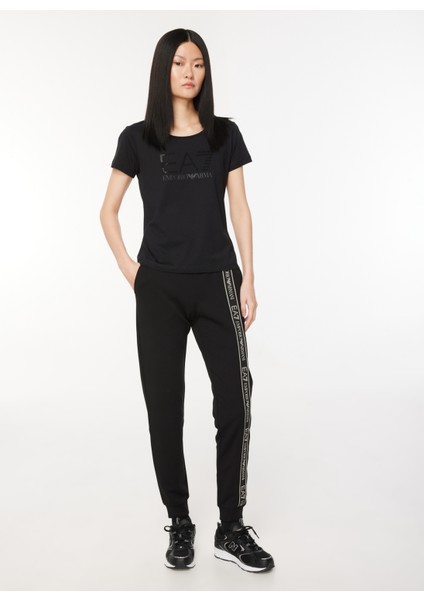 Bisiklet Yaka Düz Siyah Kadın T-Shirt 6RTT29