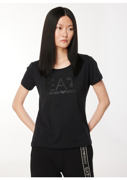 Bisiklet Yaka Düz Siyah Kadın T-Shirt 6RTT29 modelleri