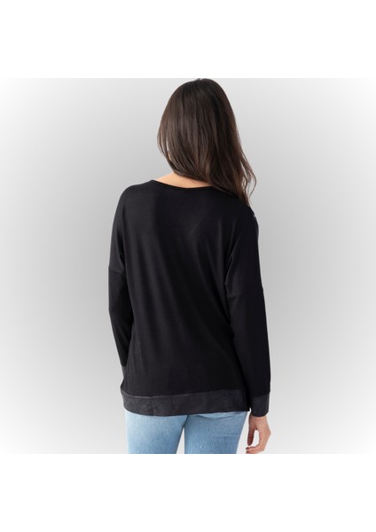 Kadın Siyah Yanı Fermuarlı Suni Deri Detaylı Bluz indirimleri