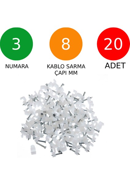 Beton Çivili Kablo Tutucu Kroşe No: 3 - 8 mm 20 Adet