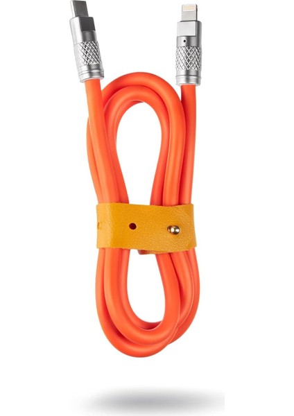 6A Type-C To Apple Ios Lightning Sıvı Silikon Data Hızlı Şarj Kablosu - Bakır Döşeme - 1.5 Metre - Katlanmaz Kırılmaz Turuncu