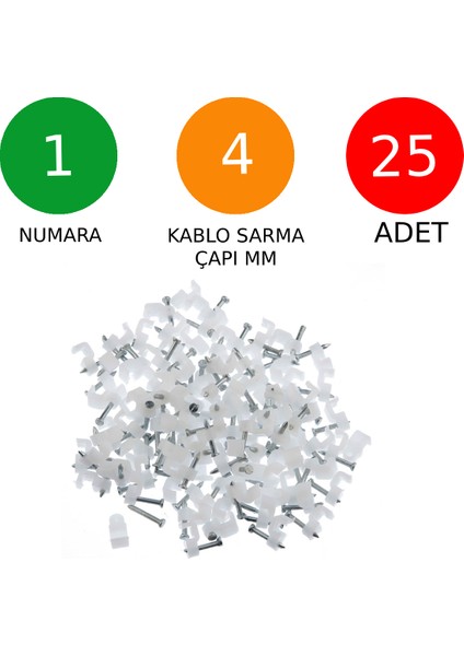 Beton Çivili Kablo Tutucu Kroşe No: 1 - 4 mm 25 Adet