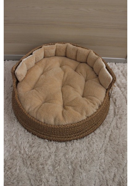 Hasır Kedi ve Köpek Yatağı, Minderi, Yastığı Yumuşak Wellsoft Kumaş 60 cm Sütlükahve