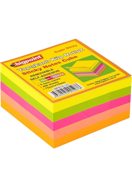 Yapışkanlı Not Kağıdı Super Sticky Küp 5 Renk 400 Yaprak 6'lı Paket