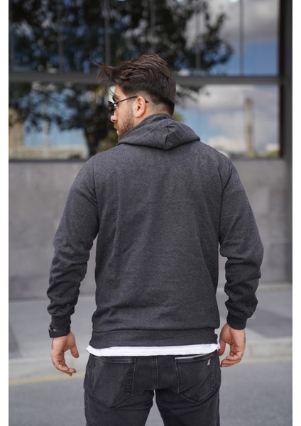 Sweatshirt Erkek Kapüşonlu Kanguru Cep Detaylı Siyah Sweatshirt