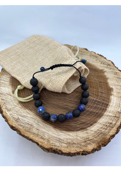 El Yapımı Gerçek Doğal Taş Bileklik Lav Taşı ve Lapis Lazuli Taşı Tasarım Doğal Taş Makrome Bileklik fiyatları