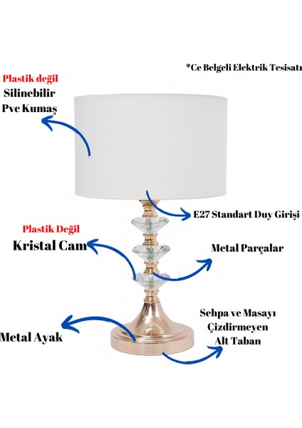 Th - 250135 Gold Renk Metal Ayaklı Kristal Cam Abajur Masa Lambası fiyatları