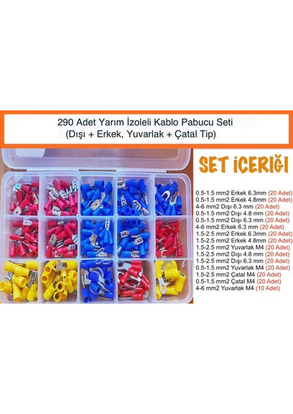 290 Parça Izoleli Kablo Pabucu (Çatal Yuvarlak Dışı Erkek)