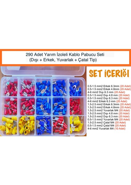 290 Parça Izoleli Kablo Pabucu (Çatal Yuvarlak Dışı Erkek) fiyatları