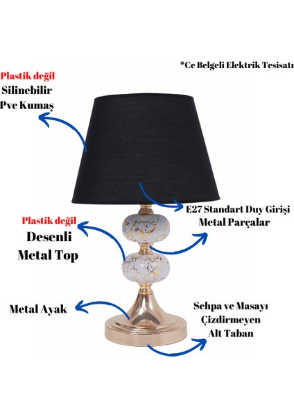 Th - 250112 Gold Renk Desenli Metal Toplu Ayaklı Abajur Masa Lambası fiyatları