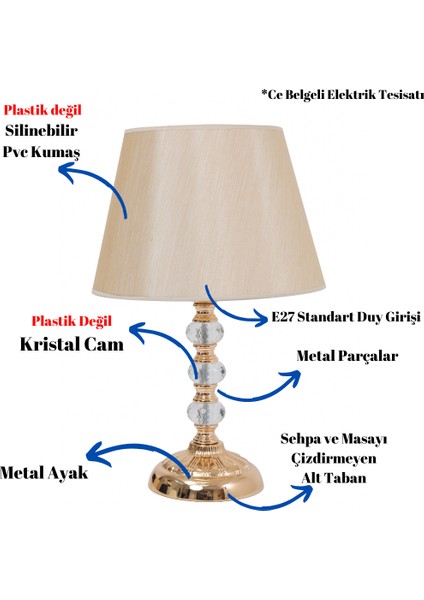 Th - 250120 Gold Renk Metal Ayaklı Kristal Cam Abajur Masa Lambası fiyatları
