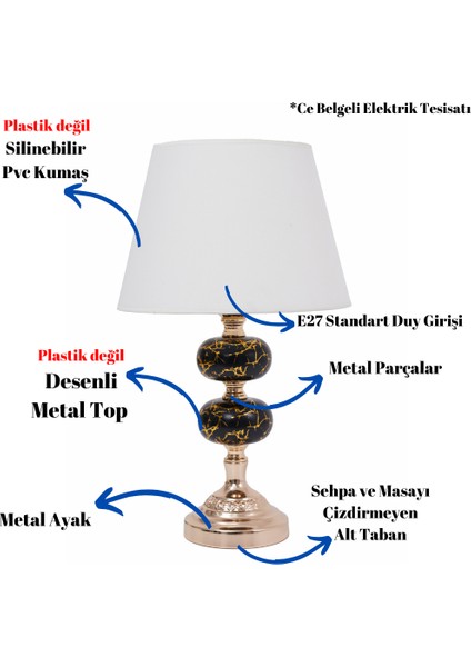 Th - 250100 Gold Renk Desenli Metal Toplu Ayaklı Abajur Masa Lambası fiyatları