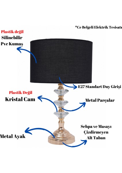 Th - 250141 Gold Renk Metal Ayaklı Kristal Cam Abajur Masa Lambası fiyatları