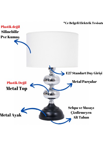 Th - 250185 Krom Renk Metal Toplu Ayaklı Abajur Masa Lambası fiyatları