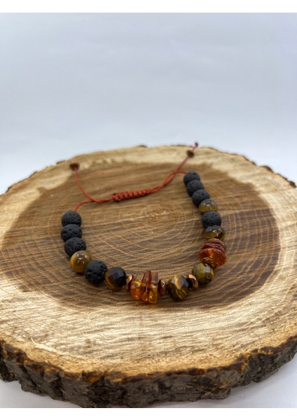 El Yapımı Gerçek Doğal Taş Bileklik Lav Taşı Kaplan Gözü ve Kehribar Doğal Taş Makrome Bileklik fiyatları