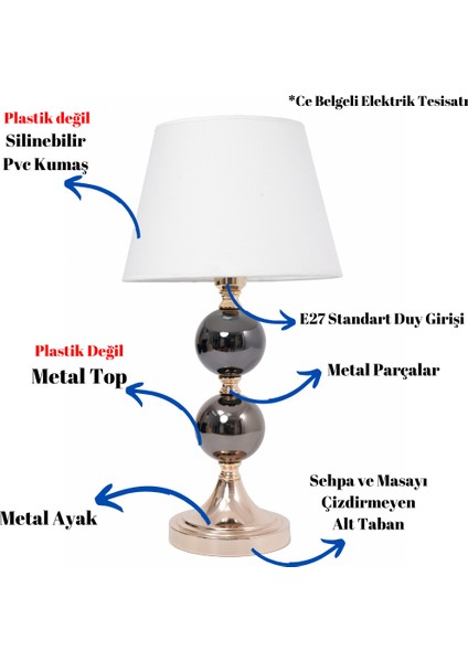 Th - 250104 Gold Renk Metal Toplu Ayaklı Abajur Masa Lambası fiyatları
