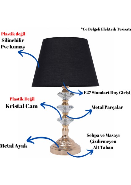 Th - 250140 Gold Renk Metal Ayaklı Kristal Cam Abajur Masa Lambası fiyatları