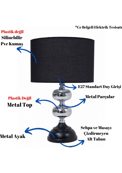 Th - 250185 Krom Renk Metal Toplu Ayaklı Abajur Masa Lambası fiyatları