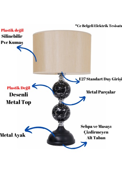Th - 250197 Krom Renk Desenli Metal Toplu Ayaklı Abajur Masa Lambası fiyatları
