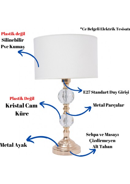 Th - 250129 Gold Renk Metal Ayaklı Kristal Cam Abajur Masa Lambası fiyatları