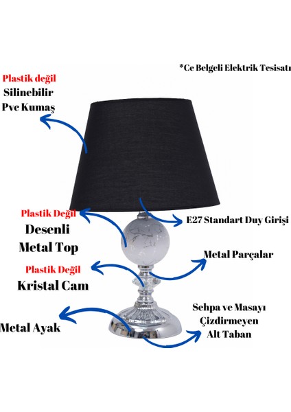 Th - 250180 Krom Renk Desenli Metal Toplu Ayaklı Abajur Masa Lambası fiyatları