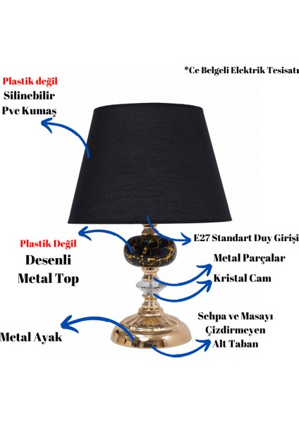 Th - 250194 Gold Renk Desenli Metal Toplu Ayaklı Abajur Masa Lambası fiyatları