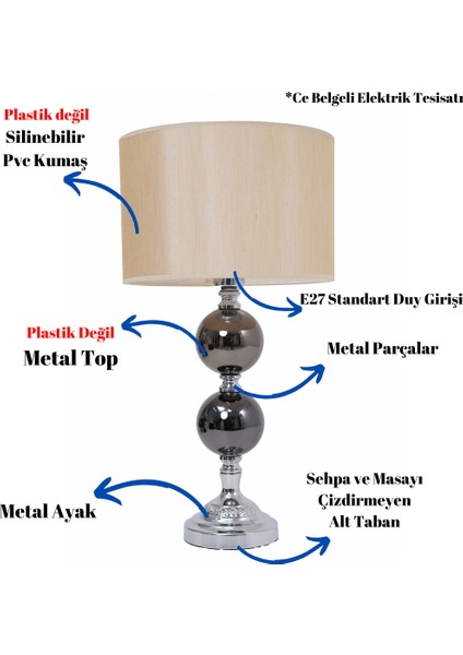 Th - 250201 Krom Renk Metal Toplu Ayaklı Abajur Masa Lambası fiyatları