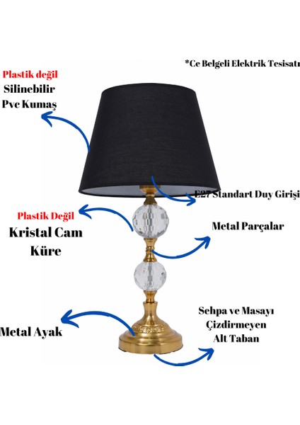 Th - 250204 Eskitme Renk Metal Ayaklı Kristal Cam Abajur Masa Lambası fiyatları