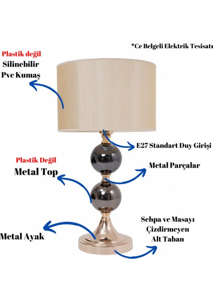 Th - 250105 Gold Renk Metal Toplu Ayaklı Abajur Masa Lambası fiyatları