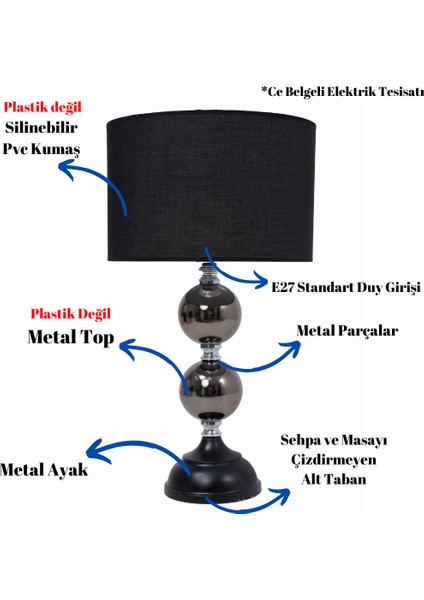 Th - 250167 Krom Renk Metal Toplu Ayaklı Abajur Masa Lambası fiyatları