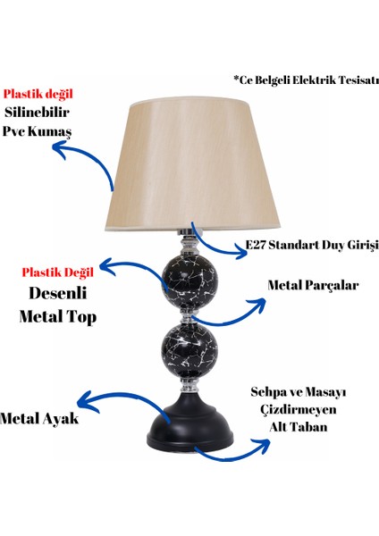 Th - 250196 Krom Renk Desenli Metal Toplu Ayaklı Abajur Masa Lambası fiyatları