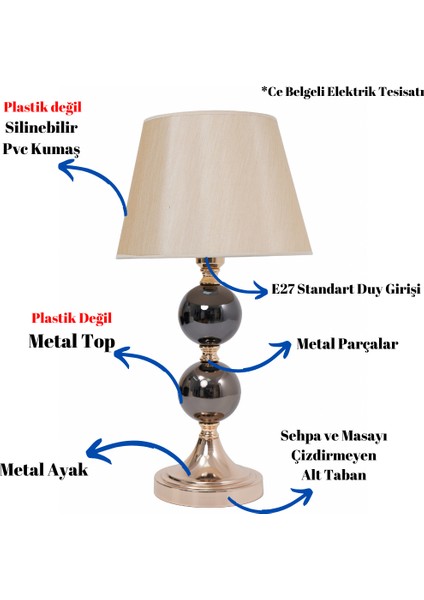 Th - 250104 Gold Renk Metal Toplu Ayaklı Abajur Masa Lambası fiyatları
