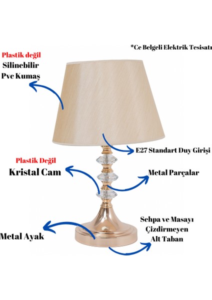 Th - 250144 Gold Renk Metal Ayaklı Kristal Cam Abajur Masa Lambası fiyatları