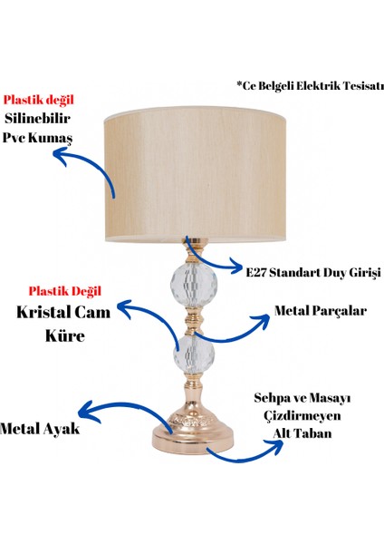 Th - 250129 Gold Renk Metal Ayaklı Kristal Cam Abajur Masa Lambası fiyatları