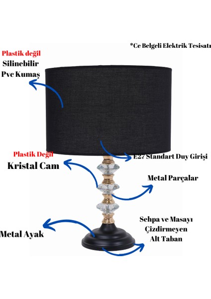 Th - 250161 Gold Renk Metal Ayaklı Kristal Cam Abajur Masa Lambası fiyatları