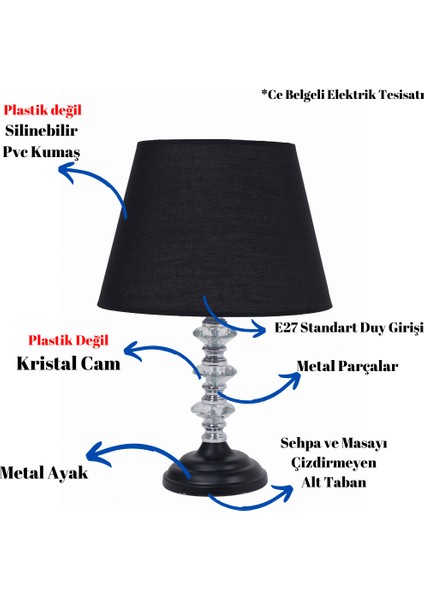 Th - 250182 Krom Renk Toplu Metal Ayaklı Kristal Cam Abajur Masa Lambası fiyatları