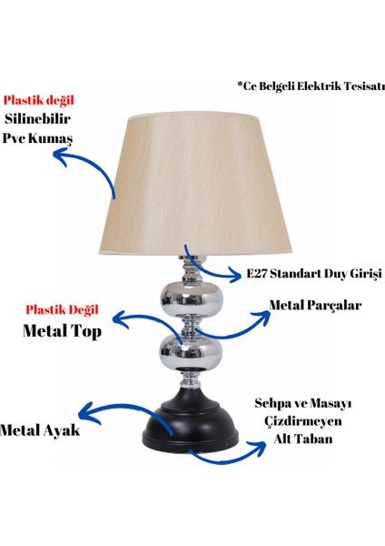 Th - 250184 Krom Renk Metal Toplu Ayaklı Abajur Masa Lambası fiyatları