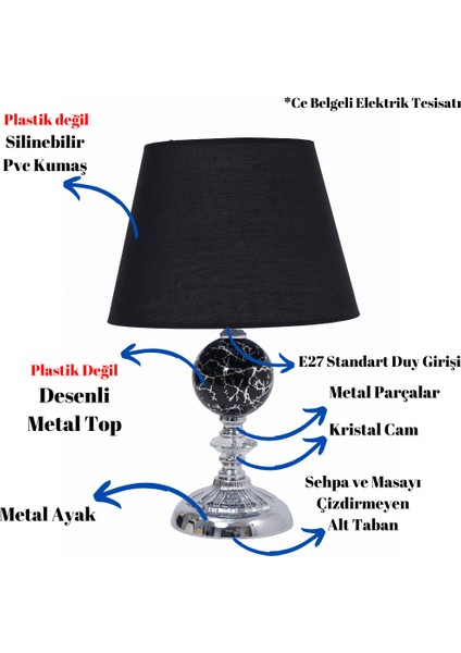 Th - 250190 Krom Renk Desenli Metal Toplu Ayaklı Abajur Masa Lambası fiyatları