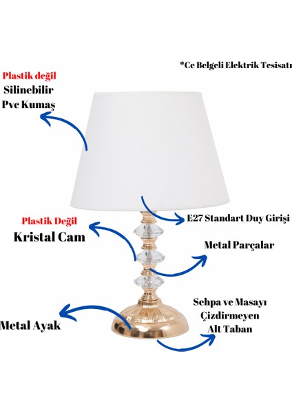 Th - 250118 Gold Renk Metal Ayaklı Kristal Cam Abajur Masa Lambası fiyatları