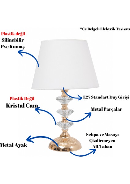 Th - 250106 Gold Renk Metal Ayaklı Kristal Cam Abajur Masa Lambası fiyatları