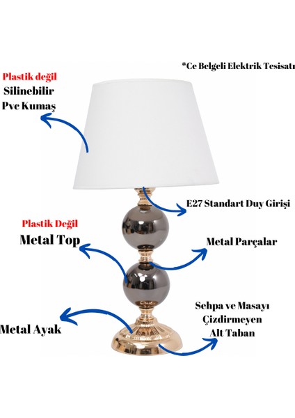 Th - 250122 Gold Renk Metal Toplu Ayaklı Abajur Masa Lambası fiyatları