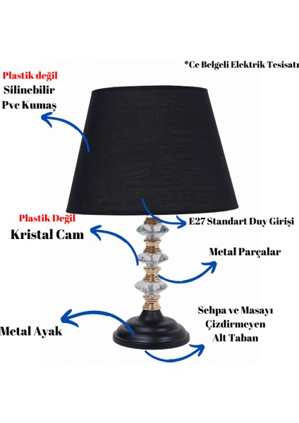 Th - 250160 Gold Renk Metal Ayaklı Kristal Cam Abajur Masa Lambası fiyatları