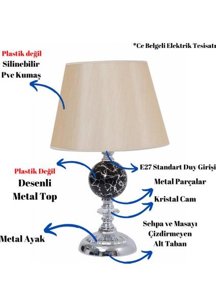 Th - 250190 Krom Renk Desenli Metal Toplu Ayaklı Abajur Masa Lambası fiyatları