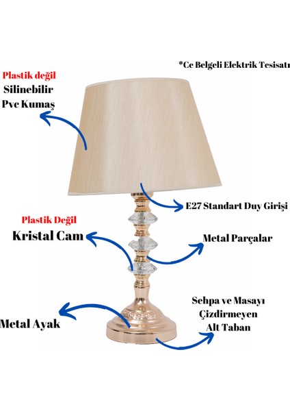 Th - 250138 Gold Renk Metal Ayaklı Kristal Cam Abajur Masa Lambası fiyatları